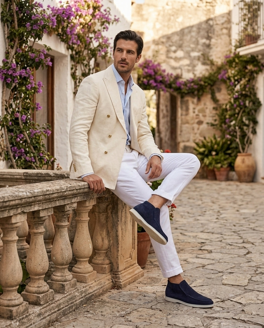 MOCASINES DE CAÑA ALTA AZUL MARINO