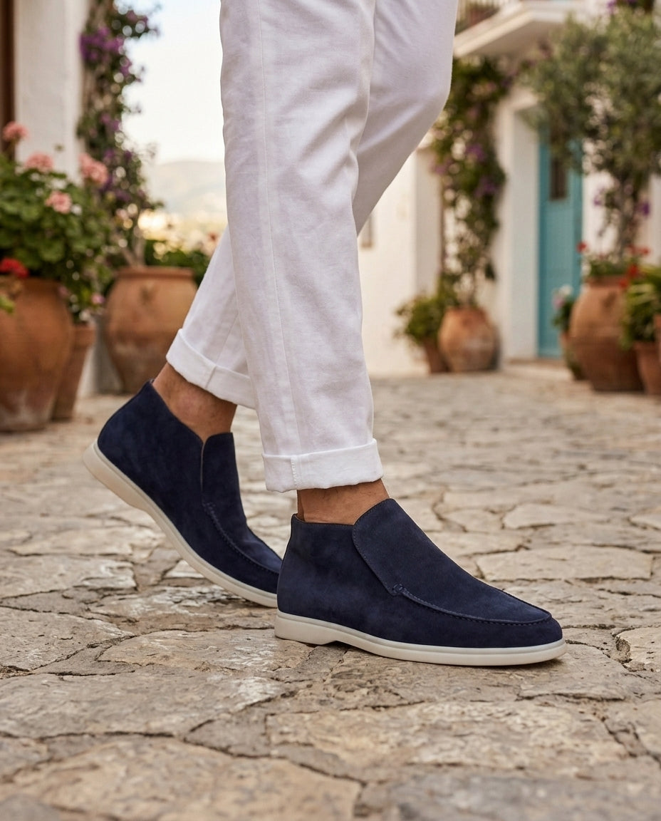 MOCASINES DE CAÑA ALTA AZUL MARINO