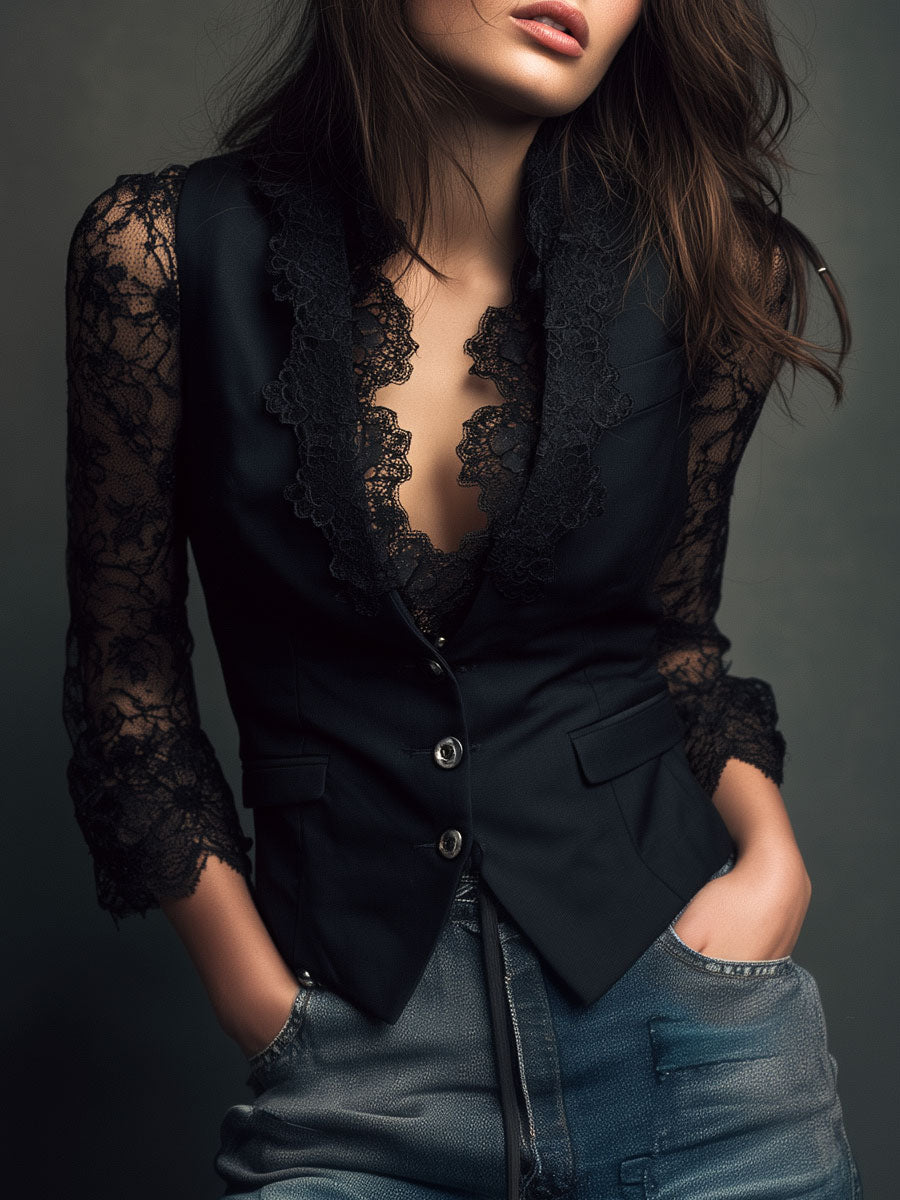 BLAZER NOEMI CON MANGAS SEMITRANSPARENTES