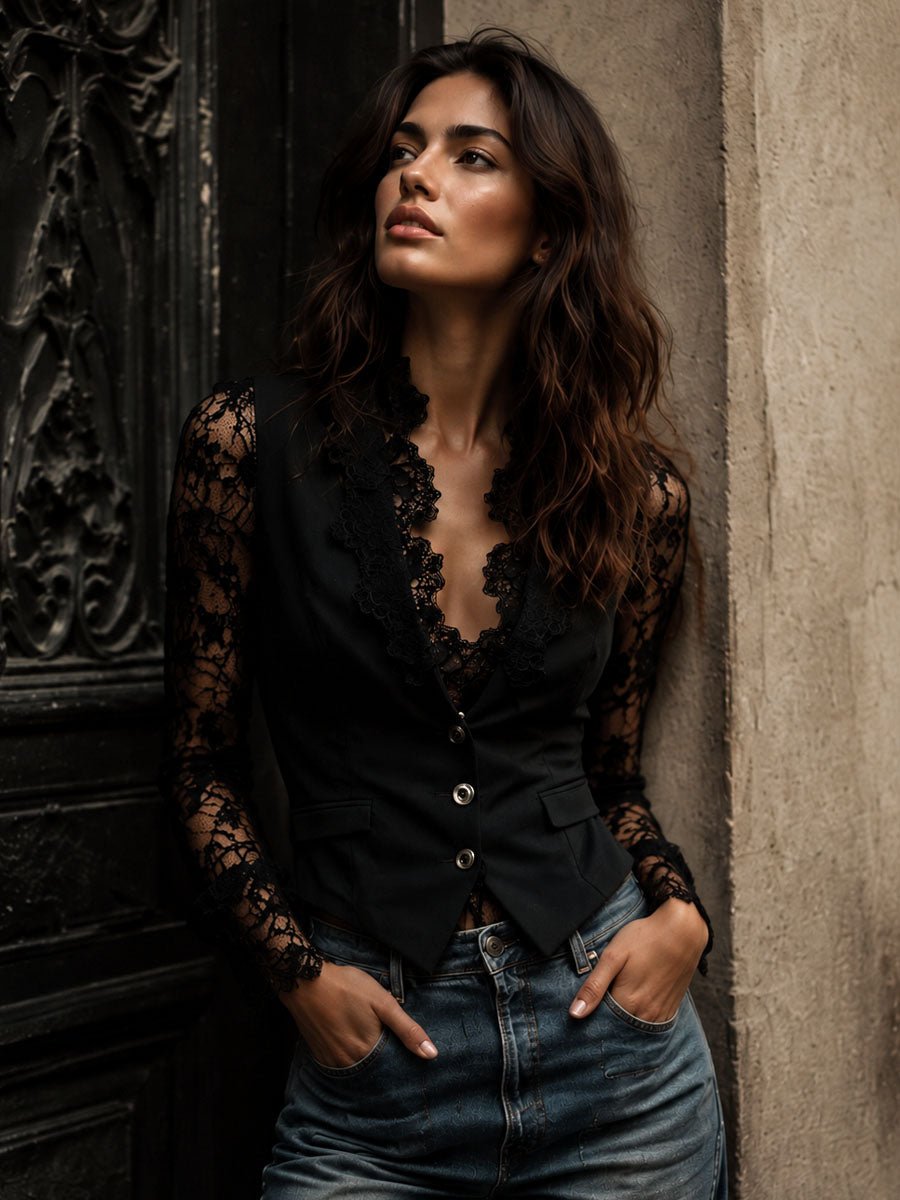 BLAZER NOEMI CON MANGAS SEMITRANSPARENTES