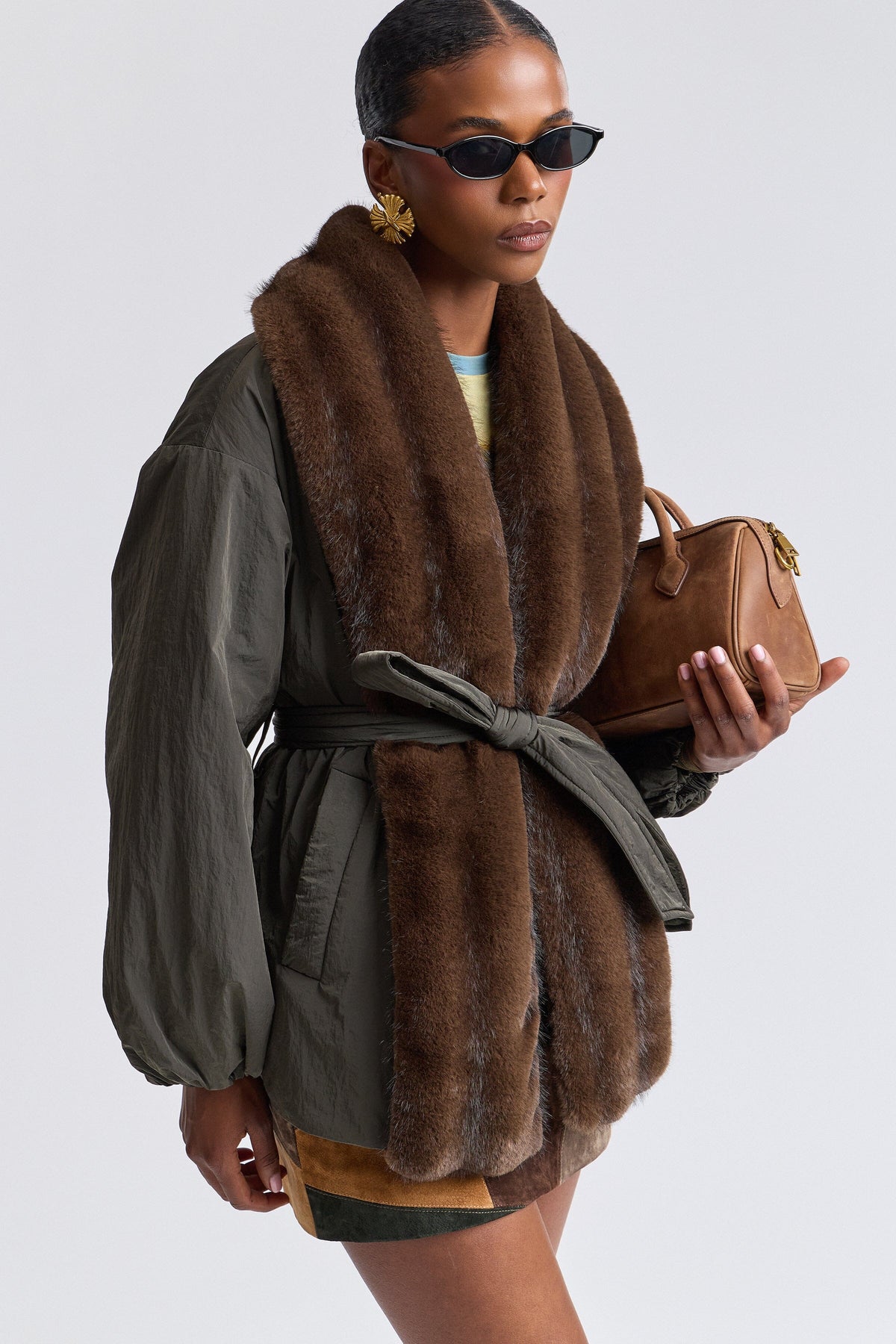 PARKA DE NYLON CON PIEL SINTÉTICA