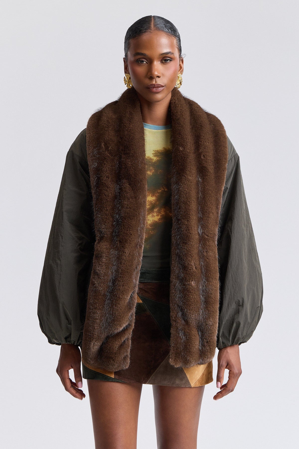 PARKA DE NYLON CON PIEL SINTÉTICA
